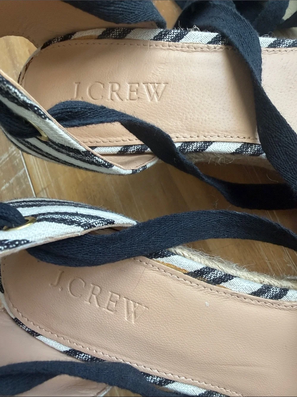 J. Crew Black and White Striped Espadrille Tie-Up Flats